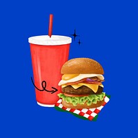 Cheeseburger and soda, fast food illustration