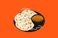 Indian butter chicken and naan bread, food illustration