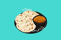 Indian butter chicken and naan bread, food illustration