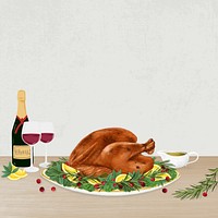 Thanksgiving dinner turkey background, Christmas food illustration