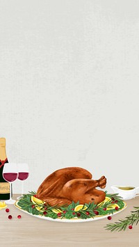 Thanksgiving dinner turkey iPhone wallpaper, Christmas food illustration