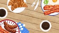 Breakfast food illustration computer wallpaper, wooden table background