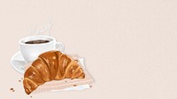 Beige croissant breakfast computer wallpaper, aesthetic food illustration