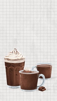 Sweet chocolate drinks phone wallpaper, dessert beverage illustration