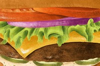 Homemade juicy burger background, fast food illustration