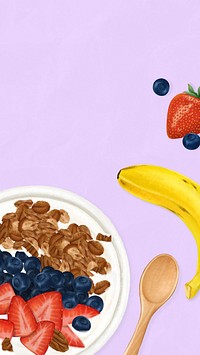 Healthy smoothie bowl iPhone wallpaper, breakfast food illustration