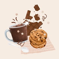 Chocolate chip cookies & milk, drink illustration