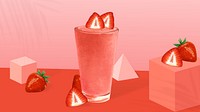 Strawberry smoothie glass HD wallpaper, healthy drink illustration
