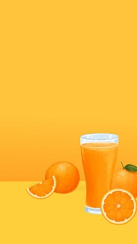 Orange juice glass phone wallpaper, healthy drink illustration