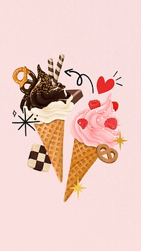 Cute ice-cream cone mobile wallpaper, dessert illustration