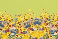 Yellow flower field background, Spring aesthetic 