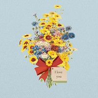 I love you word, aesthetic flower bouquet collage art