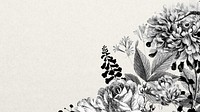 Vintage flower border mobile wallpaper, black and white botanical illustration