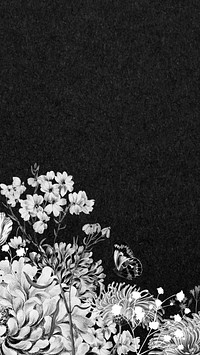 Vintage flower border mobile wallpaper, black and white botanical illustration