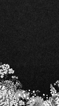 Vintage flower border mobile wallpaper, black and white botanical illustration