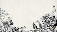 Vintage flower border mobile wallpaper, black and white botanical illustration