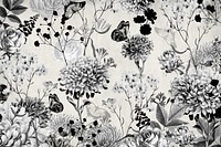 Vintage flower background, black and white illustration