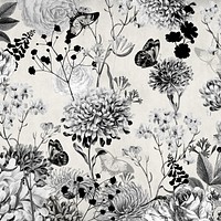 Vintage flower background, black and white illustration