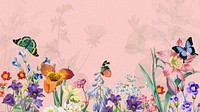 Pink wildflowers aesthetic computer wallpaper, colorful botanical border background