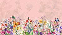 Pink wildflowers aesthetic computer wallpaper, colorful botanical border background