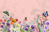 Pink wildflowers aesthetic background, colorful botanical border 