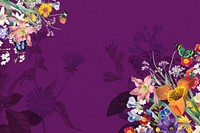 Purple vintage wildflower background, aesthetic botanical border 