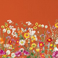 Spring wildflower border background, colorful botanical illustration