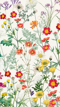 Spring flower pattern mobile wallpaper, aesthetic botanical illustration