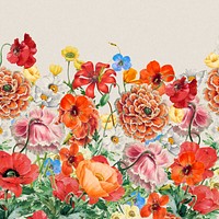 Colorful Summer flowers background, aesthetic botanical illustration