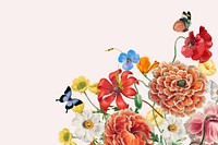 Colorful Summer flowers background, aesthetic botanical border 