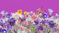 Colorful purple wildflower computer wallpaper, botanical border background