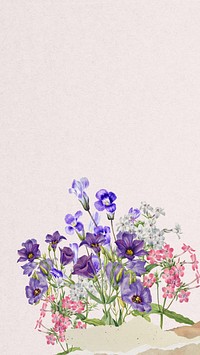 Purple bluebell flowers iPhone wallpaper, ripped paper border background