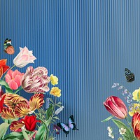 Colorful exotic flowers background, blue striped design