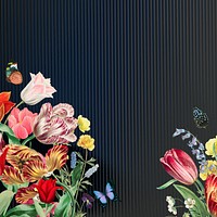 Colorful exotic flowers background, blue striped design