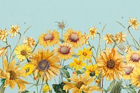 Aesthetic yellow sunflowers background, beautiful botanical illustration