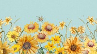 Aesthetic blue sunflowers HD wallpaper, beautiful botanical illustration