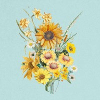 Sunflower bouquet flower, botanical illustration