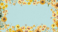 Spring sunflowers frame desktop wallpaper, blue background