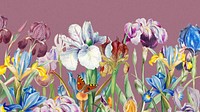 Beautiful iris flowers desktop  wallpaper, vintage botanical illustration