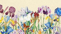 Beautiful iris flowers desktop  wallpaper, vintage botanical illustration