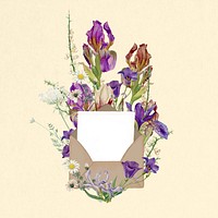 Wedding invitation, purple flower bouquet paper collage