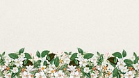 Jasmine flower border desktop wallpaper, off-white textured background