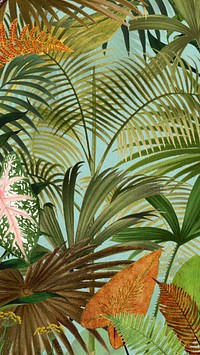 Tropical palm trees mobile wallpaper, leaf illustration