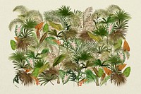 Tropical palm trees, botanical collage art