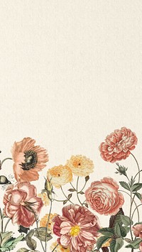 Feminine vintage floral mobile wallpaper, pink flowers border