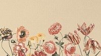 Feminine vintage floral computer wallpaper, pink flowers border