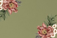 Vintage camellia flower background, green aesthetic illustration