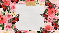 Pink butterfly frame desktop wallpaper, note paper collage