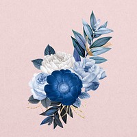 Blue peony flower, botanical illustration