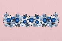 Blue peony flower divider, Winter floral illustration